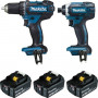 PACK 2 MACHINES PERCEUSE VISSEUSE DDF482+VISSEUSE A CHOC DTD152 EN COFFRET AVEC 3 BATTERIES 18V 3AH