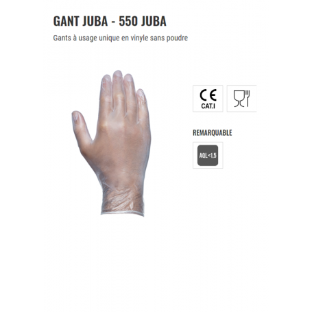 GANT VINYLE NON POUDRE AQL 1.5 - BOITE 100 ALIMENTAIRE - T8