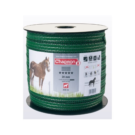 RUBAN DE CLÔTURE PRESTIGE 20.0MM VERT (ROULEAUX DE 200 M)