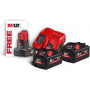 PACK 2 BATTERIES  18V 8.0 Ah + 1 BATTERIE 12V 4 Ah  AVEC CHARGEUR RAPIDE M12-18 FC