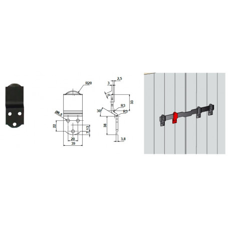 SUPPORT BARRE DE SECURITE sans encoche NOIR