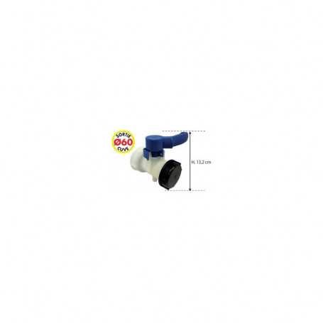 Vanne plastique avec bouchon pour cuve 1000L Ø60mm