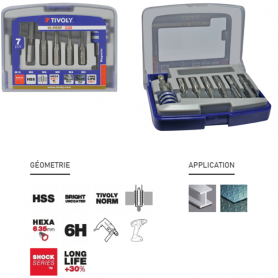 Coffret 6 Tarauds HSS M3-M4-M5-M6-M8-M10 avec porte-embout