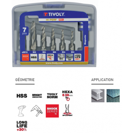 Coffret 6 Forets Taraudeurs HSS avec porte-embout M3 A M10