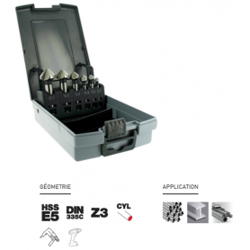 Coffret 6 fraises à noyer HSSE5 DIN335C à 90° Ø 6,3 à 20,5mm