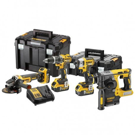 Pack 4 outils : Perceuse / Visseuse à chocs / Meuleuse / Perforateur avec batterie, chargeur, coffret