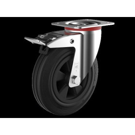 Roue Standard à platine pivotante à frein- Caoutchouc noir