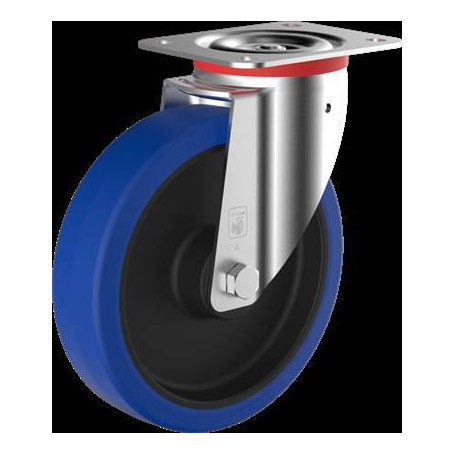 Roue Caoutchouc bleu élastique à platine pivotante