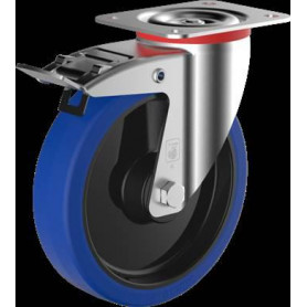 Roue Caoutchouc bleu élastique à platine pivotante à frein