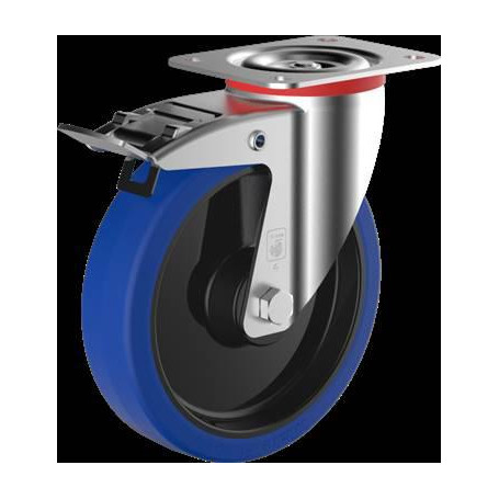 Roue Caoutchouc bleu élastique à platine pivotante à frein
