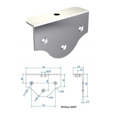 Platine équerre à visser pour fixation sur plat, trou M10