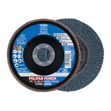 Disque à lamelles 125 x 22.23 mm G060 SG POLIFAN POWER Acier/Inox Bombé
