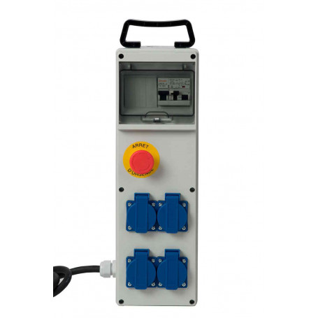 Coffret de chantier Mono 4 prises + arrêt d'urgence