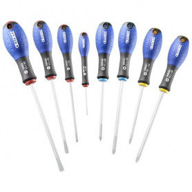 Jeu de 8 tournevis fente-Phillips®-Pozidriv®