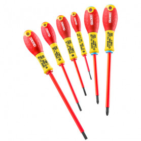Jeu de 6 tournevis fente-Pozidriv® isolés 1000 Volts