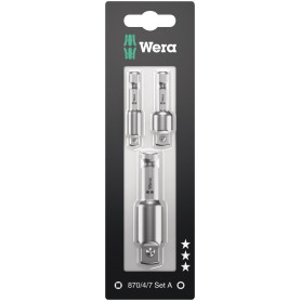 Blister de 3 porte-douilles  Hex.   1/4" X 50 mm, 3/8" X 50 mm, 1/2" X 75 mm