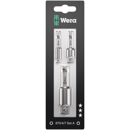 Blister de 3 porte-douilles  Hex.   1/4" X 50 mm, 3/8" X 50 mm, 1/2" X 75 mm